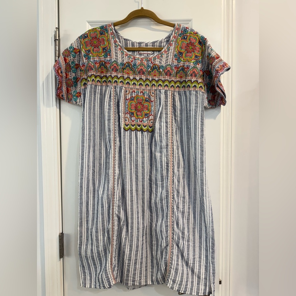Johnny Was Blue and White Pleated Sundress